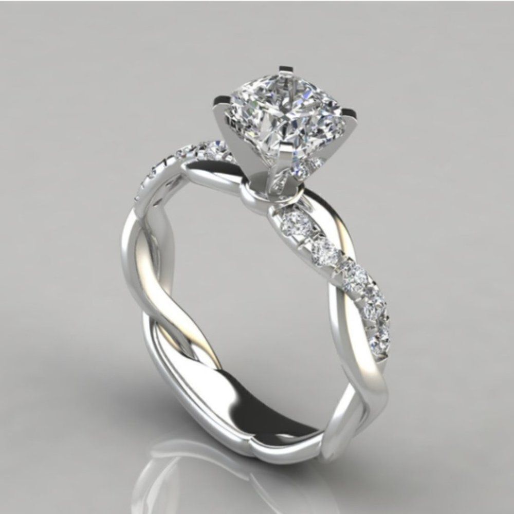 ✨ Silver Tone Princess Cut Wedding Engagement Ring ✨
